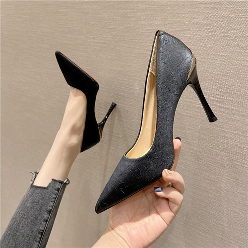 Осенняя обувь на высоком каблуке, черная униформа медсестры с заостренным носом, туфли, 2021 года