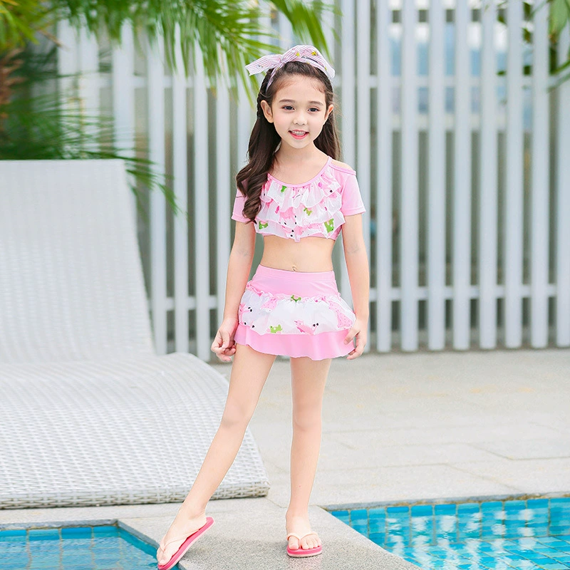 Đồ bơi trẻ em nữ bộ đồ hai mảnh chia váy kiểu lớn và vừa cho bé gái công chúa bé gái tắm nước nóng mùa xuân - Đồ bơi trẻ em