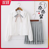 Свежая японская форма для школьников, рубашка, студенческая юбка в складку, комплект, с вышивкой