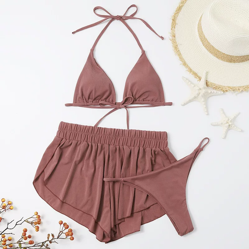 (Cross-border trading), split swimwear, set, top with cups, 3 piece set