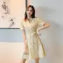 Váy voan kẻ sọc hè 2019 mới của phụ nữ Hàn Quốc eo cao là áo hai dây mỏng ngực ngắn tay váy - Váy eo cao 	váy hạ eo	