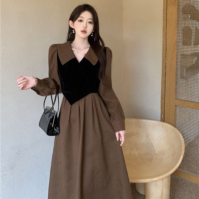 taobao agent Set, autumn design dress, french style, plus size, 2023, trend of season, high waist