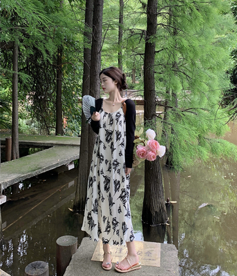 taobao agent Summer set, cardigan, slip dress, plus size, fitted