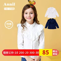 Annai quần áo trẻ em gái áo dài tay mùa thu mới ve áo cotton trắng áo sơ mi chạm đáy EG731351 - Áo sơ mi áo bé gái