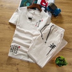 中国风夏季亚麻套装男士款棉麻短袖T恤大码36九分裤A348-TZ33-P55