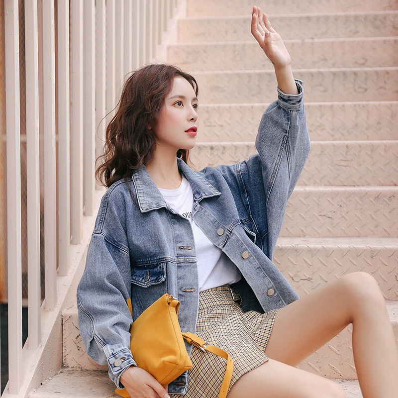 2019 mùa thu mới của phụ nữ áo khoác denim ngắn học sinh lỏng lẻo Hàn Quốc giản dị - Áo khoác ngắn