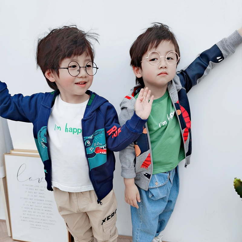 Dodoujia áo trẻ em khủng long ban đầu áo khoác 2020 mùa xuân cậu bé trùm đầu áo len thủy triều mùa xuân - Áo khoác
