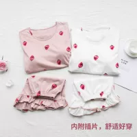 Японский топ с чашечками, пижама, хлопковая милая клубника, бюстгалтер, комплект, популярно в интернете, короткий рукав