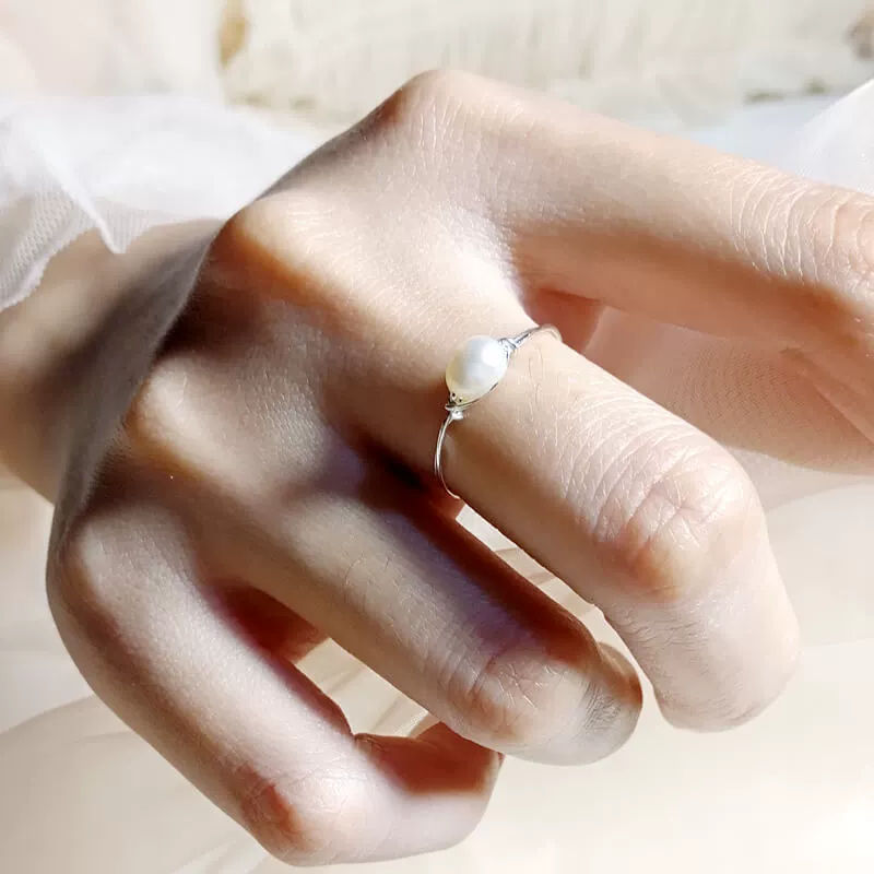 [Siêu mịn] Nhẫn ngọc trai nước ngọt 999 bạc nguyên chất nữ sinh hàn quốc ngón trỏ đơn giản ngón út trong triều nhẫn - Nhẫn
