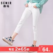 Quần jeans Senma nữ 2019 hè mới cho nữ chân thon nứt quần mỏng trắng chín quần thủy triều - Cộng với kích thước quần áo