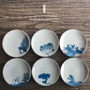 Shengshan đồ đá khay trà cổ chén gốm Kung Fu bộ trà phụ kiện trà vẽ tay màu xanh và trắng retro đế lót ly rượu vang - Trà sứ