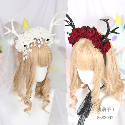 taobao agent Gorgeous Flower Marry Lolita Antlers Pole Pole KC Forest Forest Fairy Fan Christmas Party Big Elk Decoration Headgear