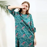 Vải lanh cotton và vải lanh hoa đơn giản giảm béo khí chất retro nghệ thuật hoang dã váy 81298A - Sản phẩm HOT