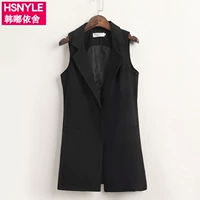 Летний осенний длинный черный тонкий костюм, жилет, куртка, в корейском стиле, средней длины, по фигуре