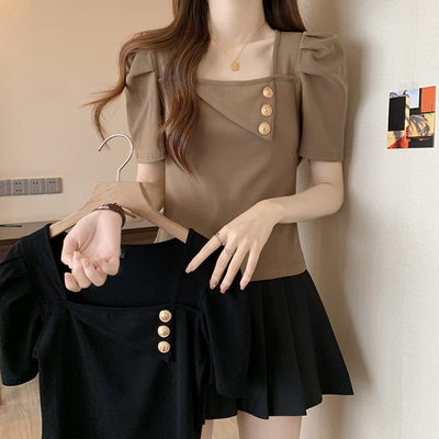 taobao agent Design summer T-shirt, top, plus size, trend of season, square neckline, fitted