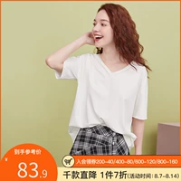 Белая хлопковая футболка, короткий топ, 2020 года, короткий рукав, в корейском стиле, V-образный вырез