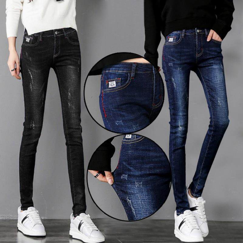 2019新款牛仔裤女高腰长裤紧身修身韩版显瘦小脚铅笔九分学生裤