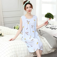 Váy ngủ cotton không tay dễ thương Bộ đồ ngủ nữ bằng lụa cotton mùa hè phiên bản Hàn Quốc của chiếc váy ngọt ngào lỏng lẻo - Đêm đầm đầm nữ de thương