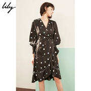 Lily2019 mùa xuân mới của phụ nữ retro chấm bi xù váy in 119120C7230 - Váy eo cao