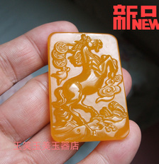 Украшения на шею 正黄玉马玉佩大平安方形黄玉马挂件浅浮雕黄玉生肖马黄马牌符包邮