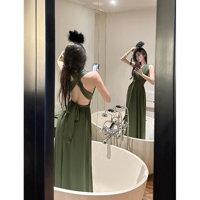 taobao agent Sexy dress, advanced brace, long skirt, plus size, backless, V-neckline, tight, high-quality style
