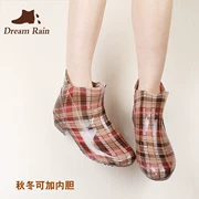Mùa thu và mùa đông thời trang trong suốt cotton mưa giày nước nữ giày ống ngắn mưa Hàn Quốc dành cho người lớn giày chống trượt nước cao su giày cao gót cộng với nhung