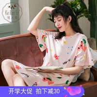 Có thể là đồ ngủ cotton mùa hè nữ ngọt ngào dễ thương cổ tròn váy cotton lỏng cô gái phục vụ nhà đêm - Đêm đầm shop đầm đẹp