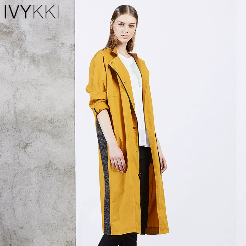 Ivykki Ivy mùa thu mới của phụ nữ khâu ve áo giữa áo khoác dài rắn chắc áo dài chỗ IMQF032L - Trench Coat