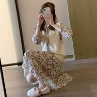 Осенний милый шифоновый комплект, юбка, платье, жилет, французский стиль