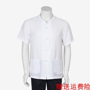 Mùa hè mới trung niên nam màu trắng tinh khiết cotton ngắn tay Tang phù hợp với thấp cổ rộng áo sơ mi quốc phục giản dị