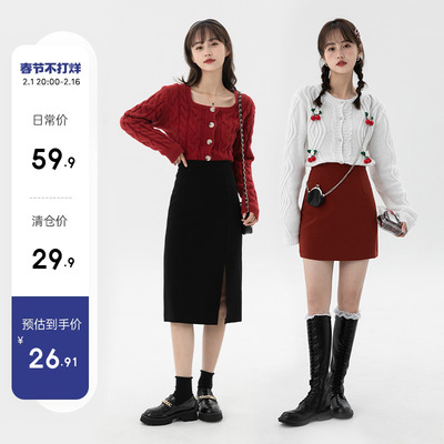 taobao agent Pleated skirt, long mini-skirt, A-line, high waist, fitted, mid length, mid-length