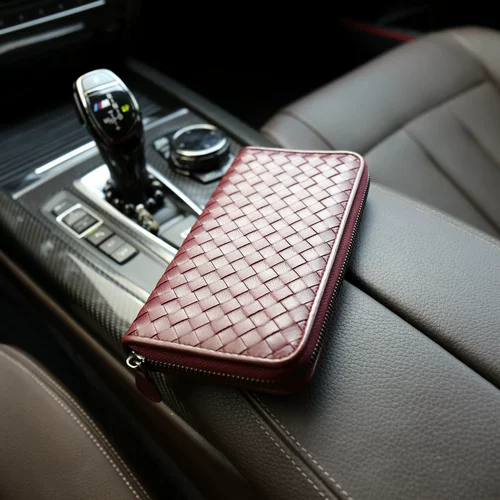 Мужской плетеный бумажник, длинная маленькая сумка клатч с молнией, сумка с петлей на руку, коллекция 2021, в корейском стиле, из натуральной кожи