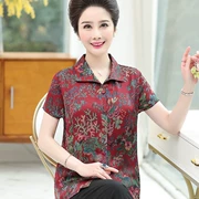 Xiangyun sợi áo sơ mi lụa tơ tằm áo sơ mi ngắn tay trung niên của mẹ mùa xuân 2019 mới - Quần áo của mẹ