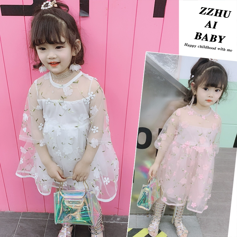Pig baby baby super Fairy petal công chúa váy phiên bản Hàn Quốc của váy lưới bé gái ngọt ngào kiểu nước ngoài thêu hoa - Váy