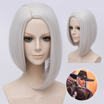 taobao agent Overwatch Aish/Ashe 3 7 points silver white short hair cos wig