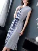 Váy cotton sọc và 2018 mới hè hè phổ biến khí chất của phụ nữ eo thon váy dài - Sản phẩm HOT