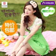 Phiên bản Hàn Quốc của mùa hè ngọt ngào lady Slim tay ngắn ren voan nơ cô gái váy xếp li - Sản phẩm HOT