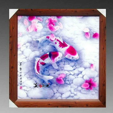 Специальное предложение Jingdezhen Ceramic Hanging Foarfain Plate Prainting Red Carp Modern Китайская гостиная декоративная картина роспись с твердым деревом рамки
