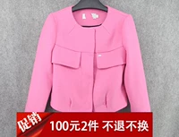 Giảm giá thương hiệu của phụ nữ cắt tiêu chuẩn màu rắn ngắn vòng cổ hồng hồng áo len áo khoác nữ form rộng