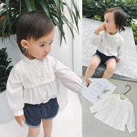 Chenchen Mẹ Bé Kids Bé Mùa Hè Công Chúa Cô Gái Dài Tay Áo Nhỏ Đứng Cổ Áo Bé Áo Sơ Mi Trắng áo sơ mi trẻ em