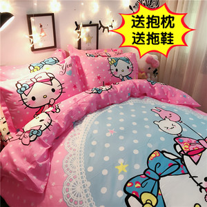 Phim hoạt hình cotton bốn mảnh cotton hellokitty sheets KT trẻ em quilt cover Katie mèo giường giường sinh viên sản phẩm
