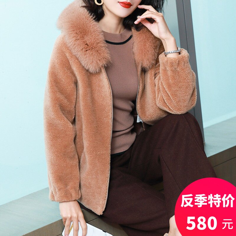 2018 new cừu cắt áo khoác nữ ngắn fox fur trùm đầu một mảnh lamb lamb fur coat chống mùa