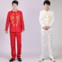 Trang phục sân khấu nam 2018 mới Trung Quốc đứng cổ áo thêu Ssangyong áo dài quốc phục ca sĩ biểu diễn trang phục kiểu đồ bộ may vải thun
