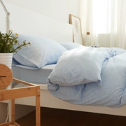Bông ngủ màu nude mới Bộ đồ cotton bốn mảnh Bộ khăn trải giường sọc đơn giản Bộ đồ giường bằng vải bông đan - Bộ đồ giường bốn mảnh