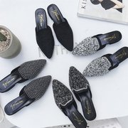 Trạm châu âu 2018 mùa xuân mới Muller giày hoang dã gót thấp nửa dép đinh tán rhinestone phụ nữ xã hội của giày mát mẻ duy nhất giày