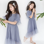 Mùa hè 2019 phiên bản Hàn Quốc của các bé gái quần áo mới cho bé gái trong bộ đồ bé trai màu rắn váy lưới bé gái váy cotton ngắn tay - Váy