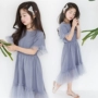 Mùa hè 2019 phiên bản Hàn Quốc của các bé gái quần áo mới cho bé gái trong bộ đồ bé trai màu rắn váy lưới bé gái váy cotton ngắn tay - Váy chân váy cho bé gái