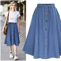 Длинная летняя большая джинсовая юбка для школьников, в корейском стиле, средней длины, подходит для полных девушек, большой размер, высокая талия, свободный крой