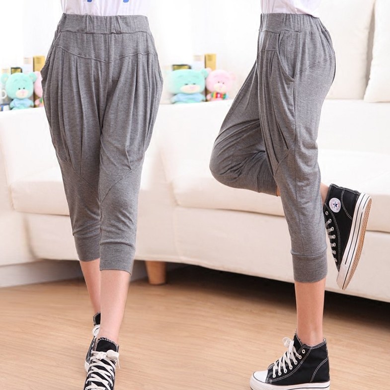 Mùa hè phương thức hậu cung quần nữ cắt quần lỏng mỏng kích thước lớn chất béo mm mỏng đàn hồi đàn hồi eo quần