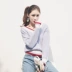 Thời trang thu đông 2018 mới của phụ nữ thời trang áo len cổ chữ V sọc rộng, áo len dài, áo khoác nữ phiên bản Hàn Quốc - Cardigan Cardigan